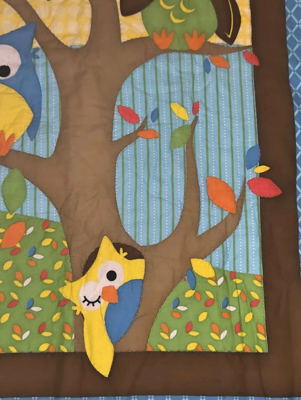Owl Baby Crib Quilt Handmade Gender Neutral Woodland Nursery Wall Hanging 34x41